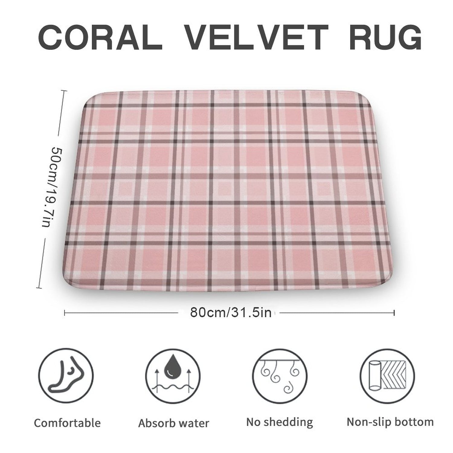 Plush Bath Mat- Pink Chocolate Plaid