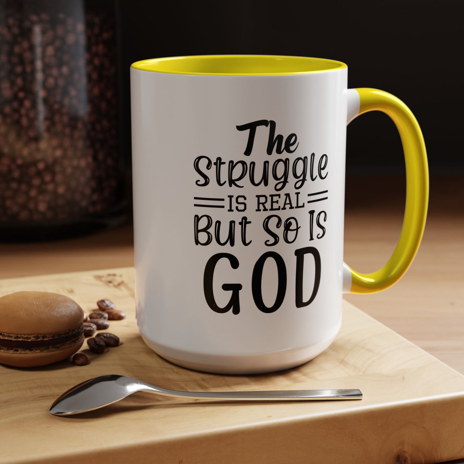 Faith-Inspired Accent Coffee Mug - "The Struggle Is Real But So Is God" - Inspirational Quotes, Gift for Her, Daily Motivation, 11oz, 15oz