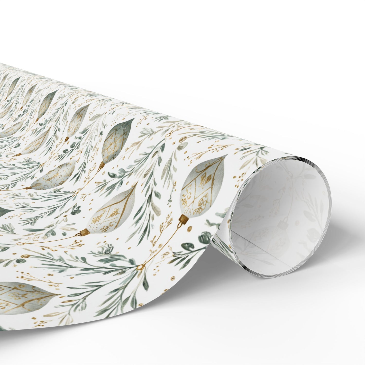 Premium Wrapping Paper – Green Gold Ornaments