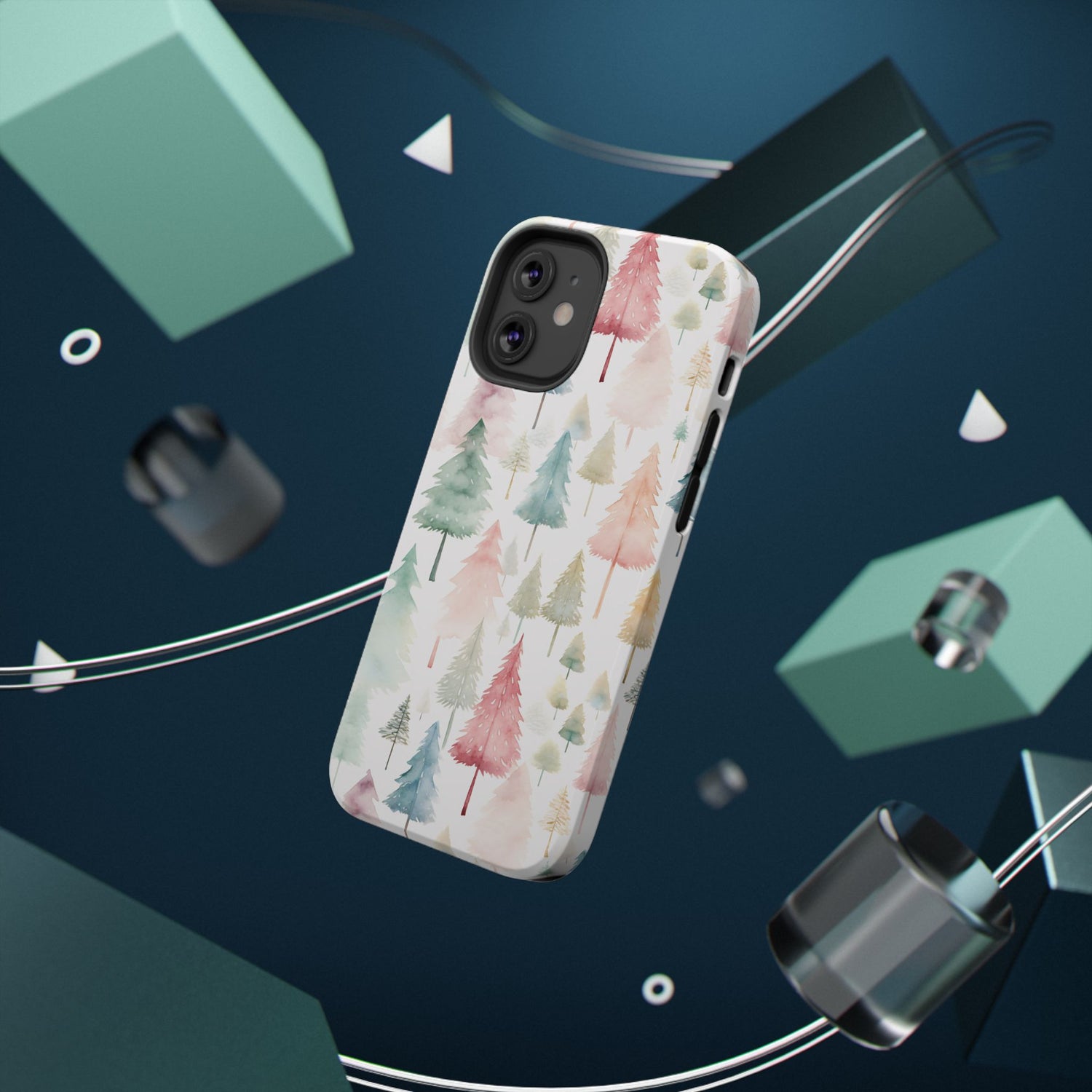 Watercolor Christmas Trees Impact-Resistant Phone Case, iPhone, Samsung