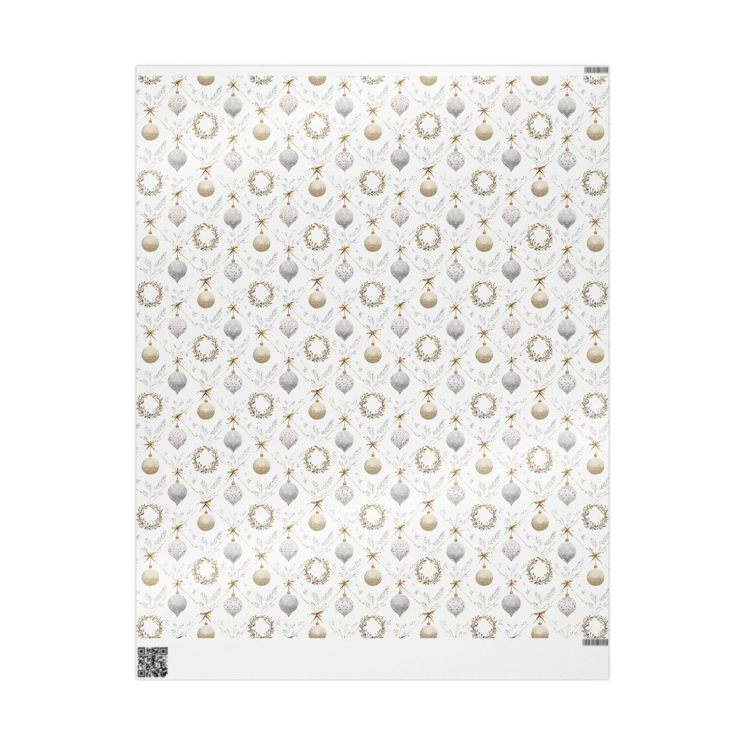 Premium Holiday Wrapping Paper, Silver and Gold Ornaments
