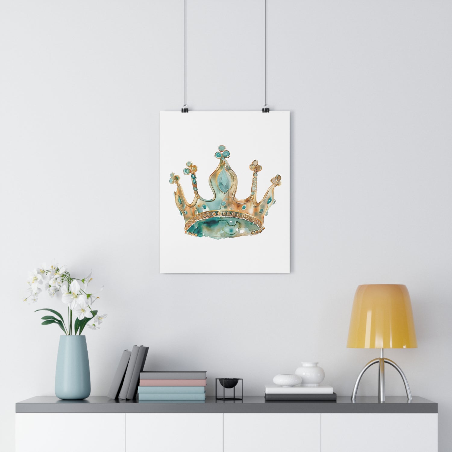 Giclée Art Print Watercolor Teal Princess Crown 1