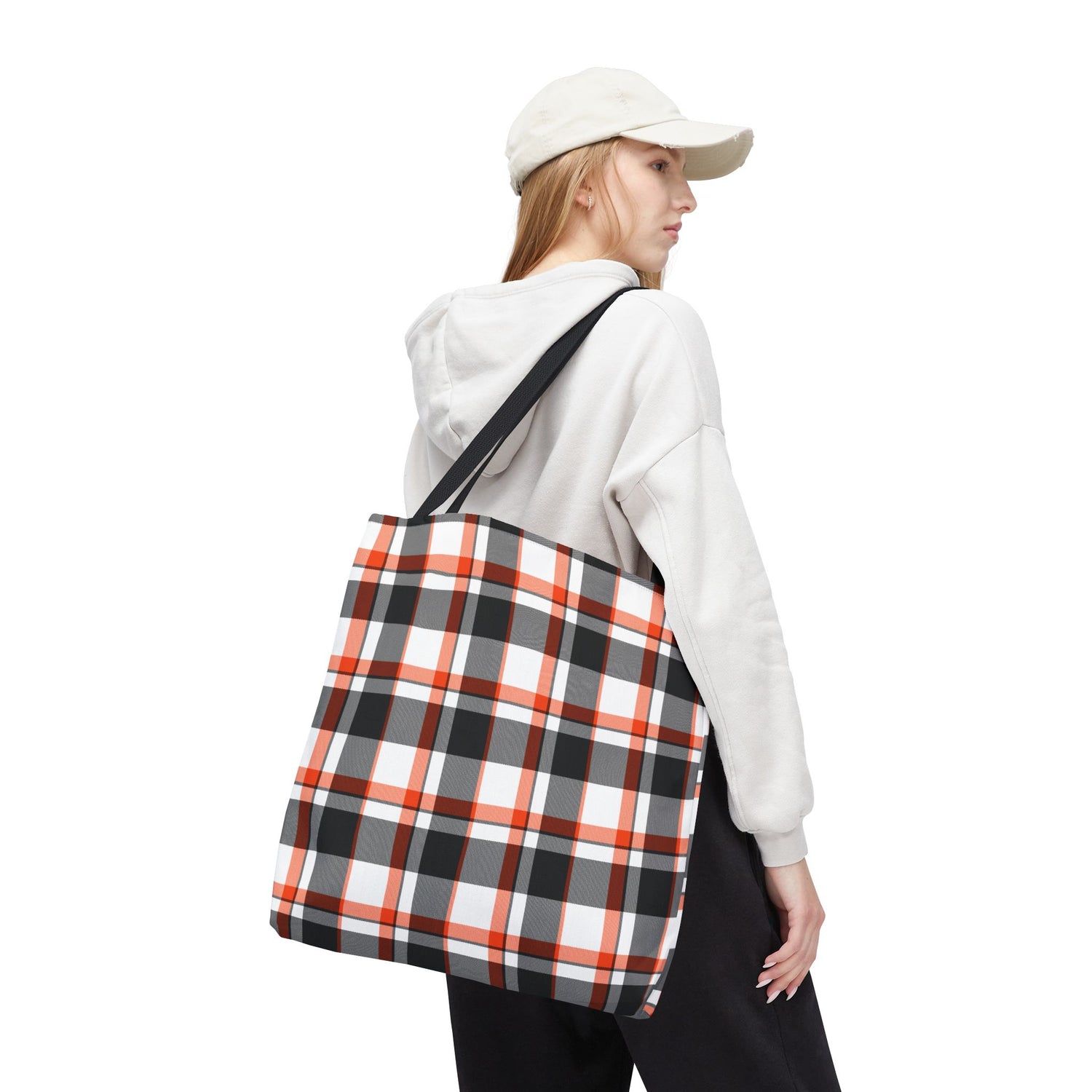 Fall Plaid Black Orange Tote Bag