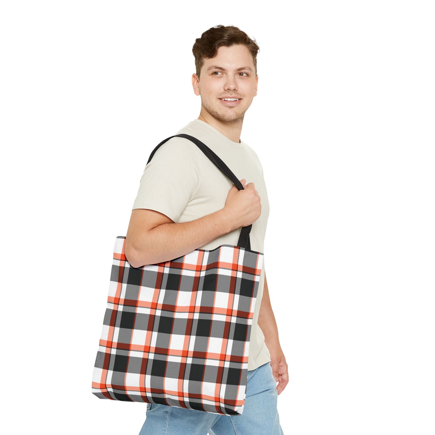 Fall Plaid Black Orange Tote Bag