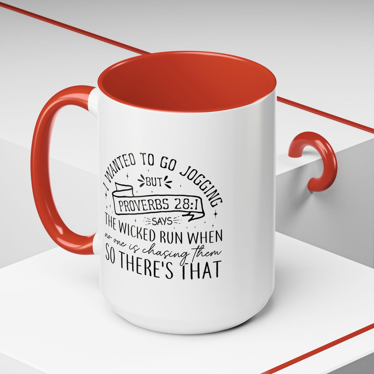 Inspirational Coffee Mug for Christian Joggers, Proverbs 28:1 Quote Mug, Funny Workout Gift, Motivational Drinkware, Exercise Humor