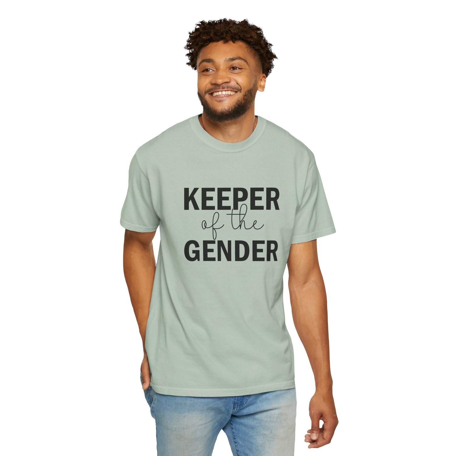 Unisex Garment-Dyed T-Shirt with 'Keeper of the Gender' Print | Funny New Baby Shirt, Casual Wear, Gender Reveal