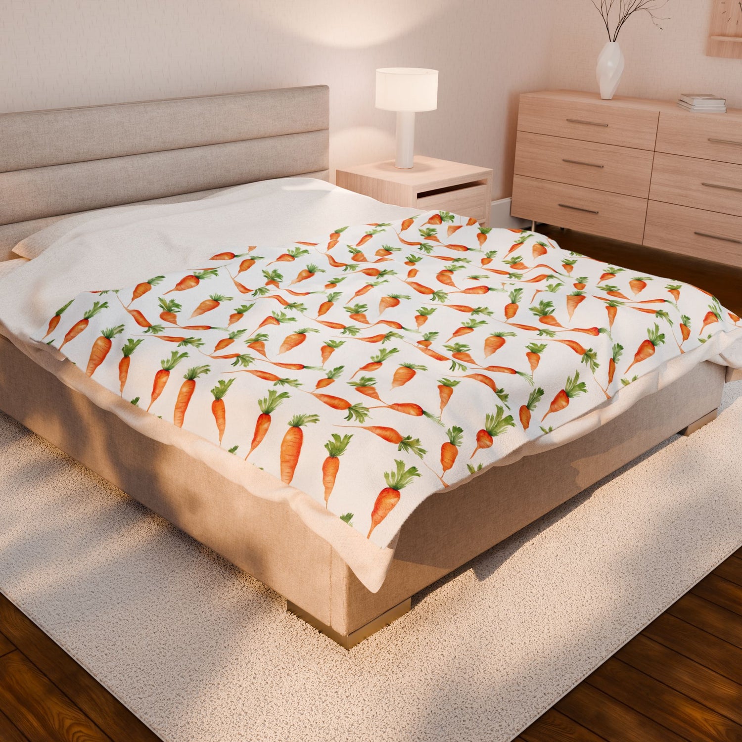 Cozy Carrot Pattern Velveteen Plush Blanket | Soft Throw for Home Décor, Gifts, Nursery, Easter, Kids' Room