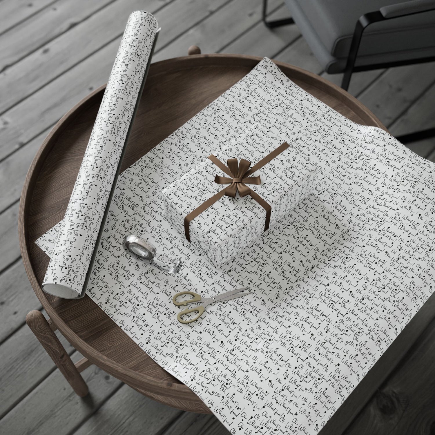 Premium Wrapping Paper - Elegant Calligraphy 'Oh What Fun'