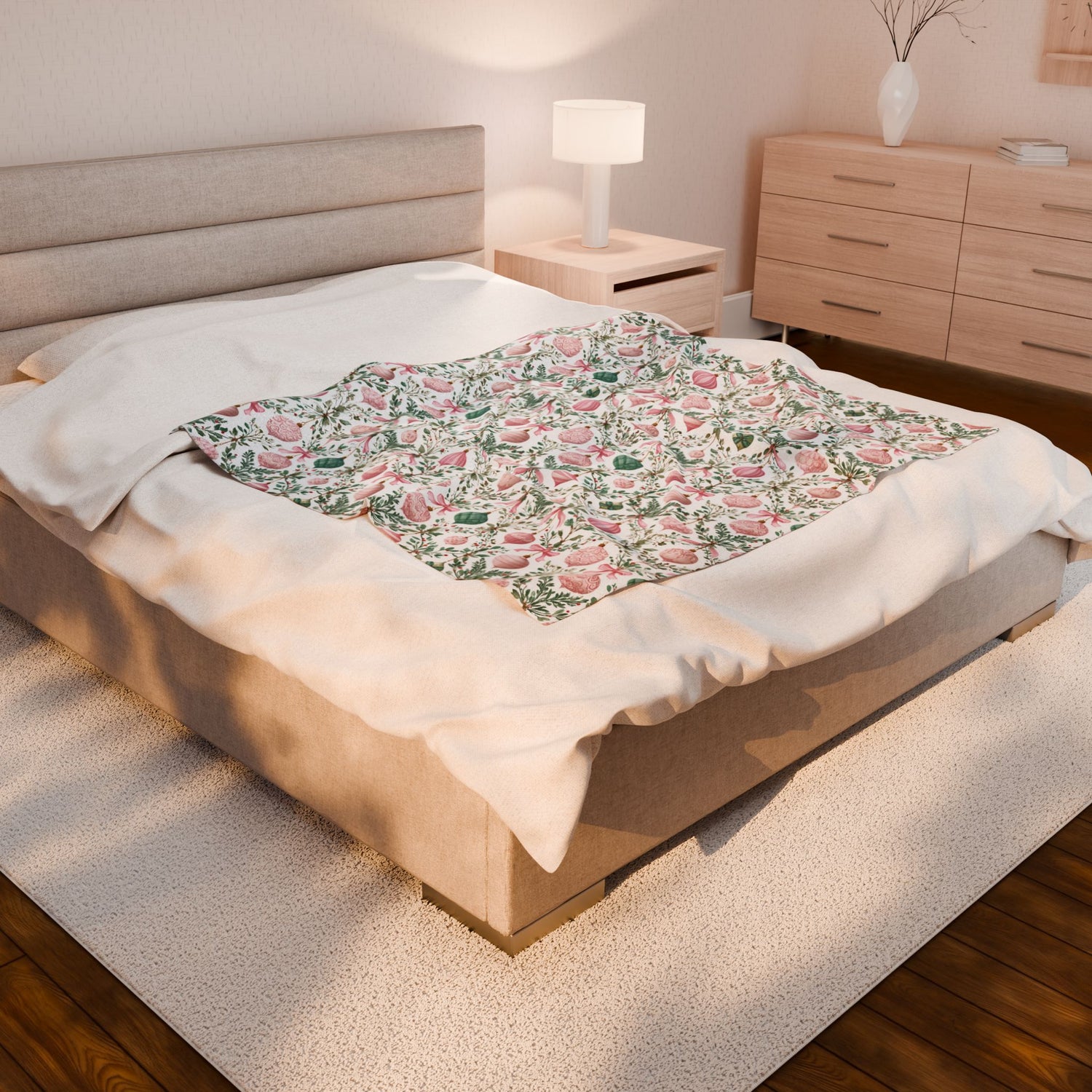Pink Green Ornaments Velveteen Blanket