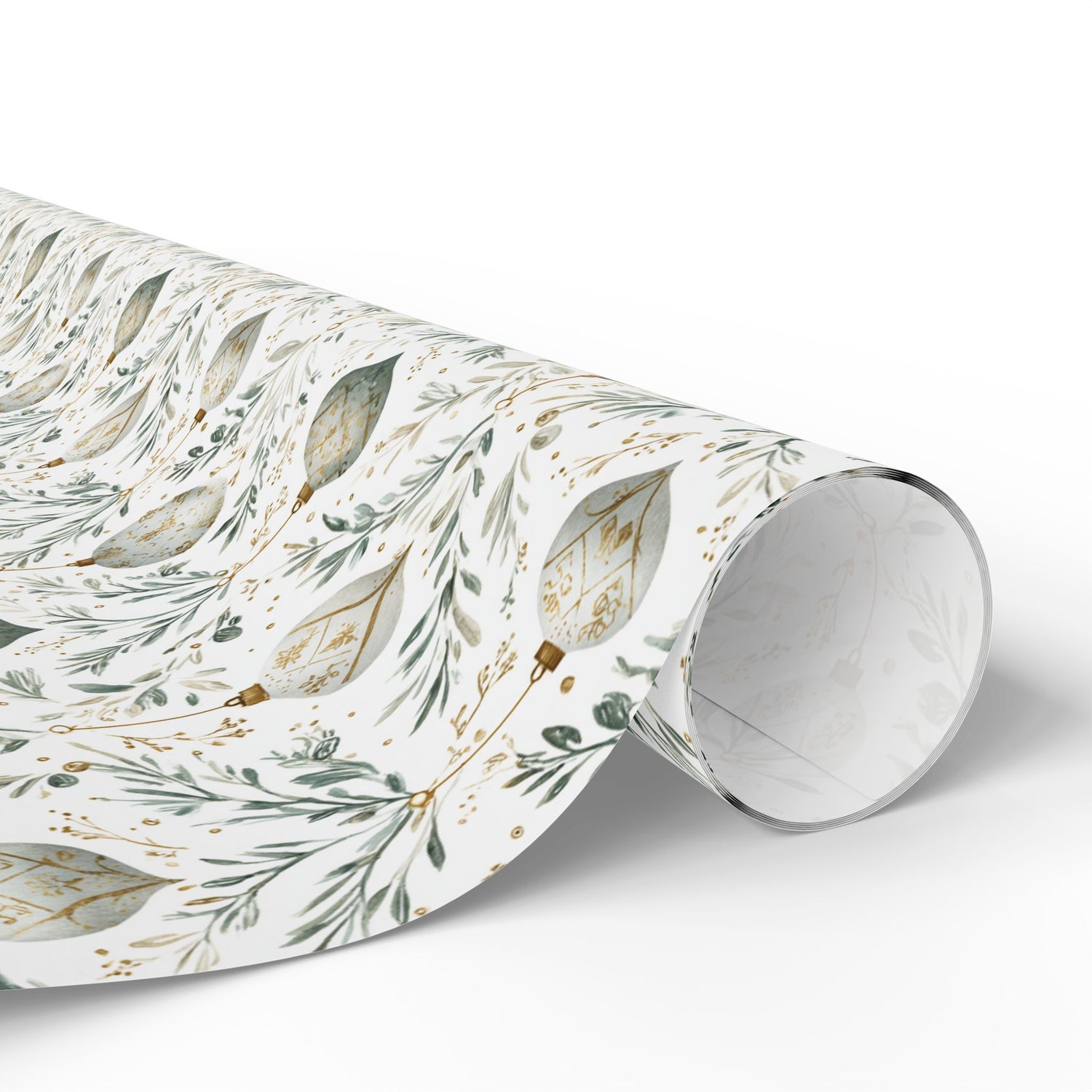 Premium Wrapping Paper – Green Gold Ornaments