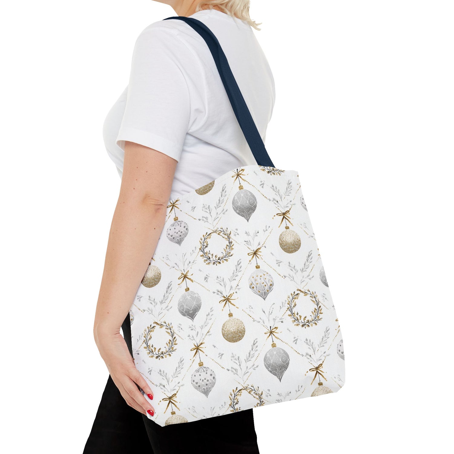Elegant Christmas Tote Bag- Gold Silver Ornaments