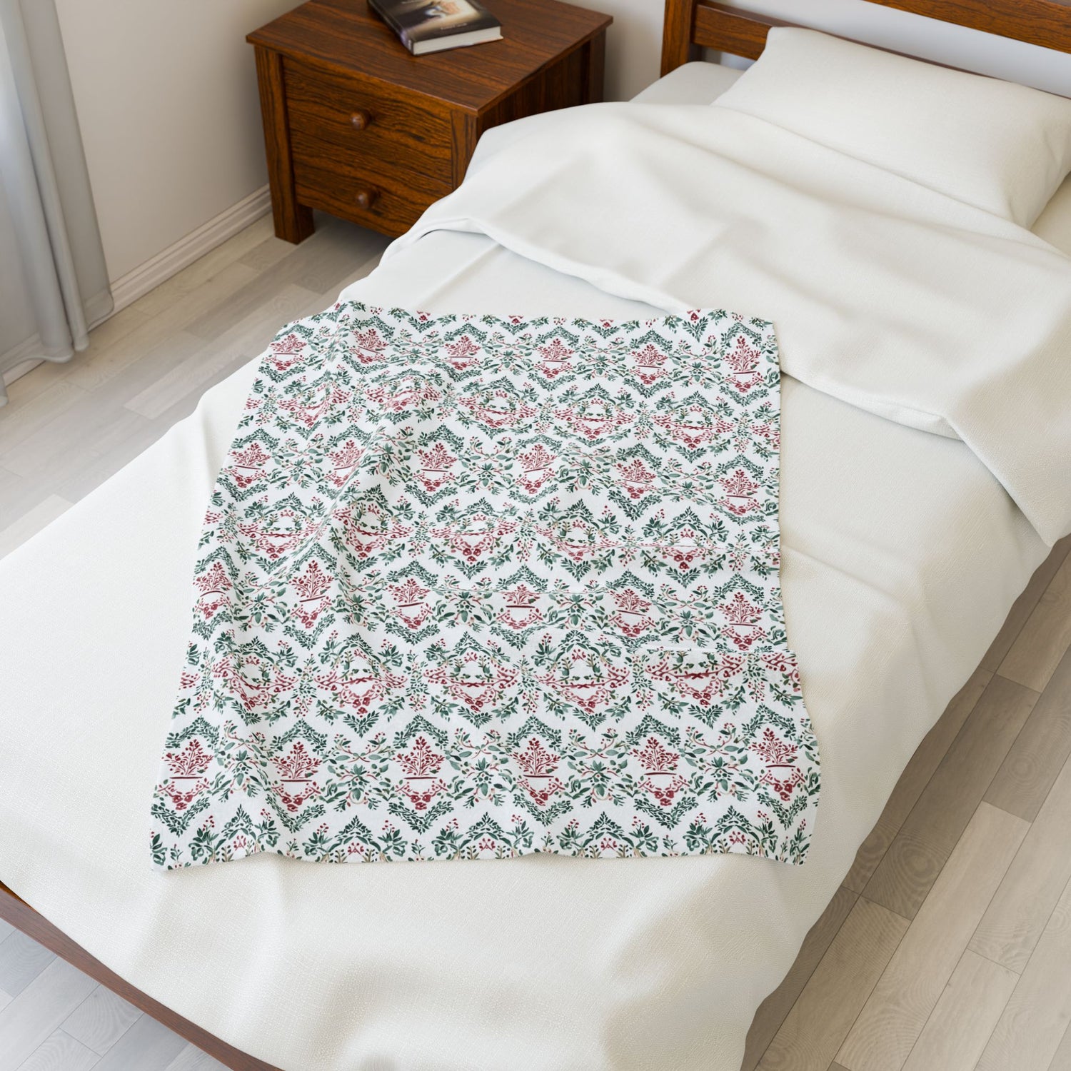 Festive Red and Green Cozy Velveteen Plush Blanket
