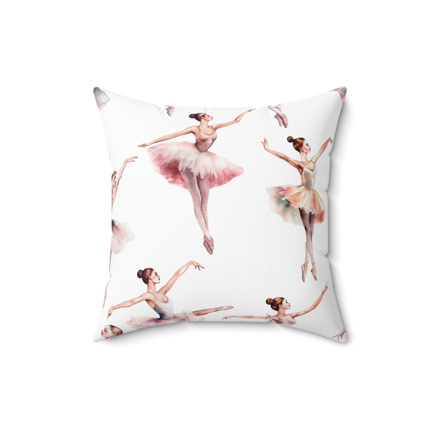 Spun Polyester Square Pillow With Removable Cover Watercolor Ballerina Pink Blue