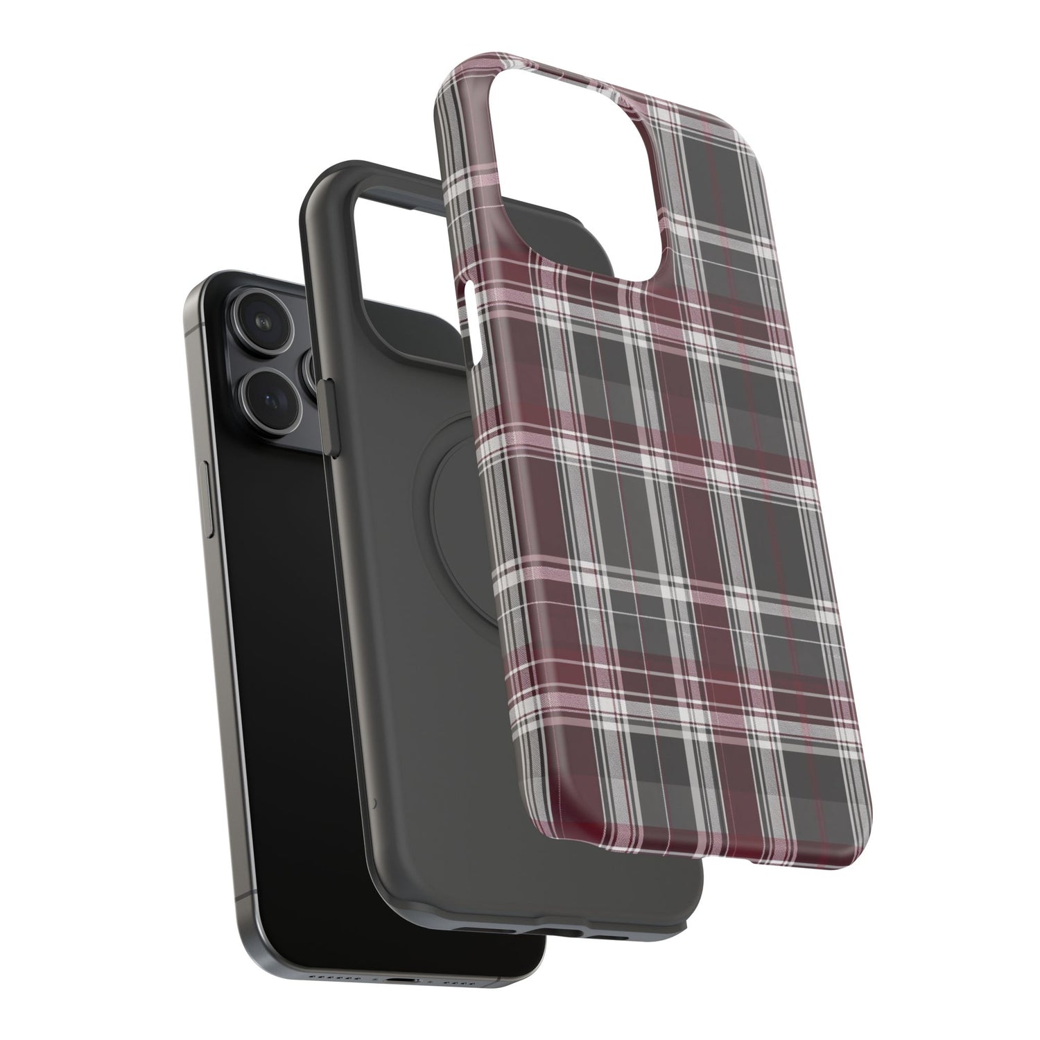 Stylish Plaid Impact-Resistant Phone Cases- Maroon Grey Plaid