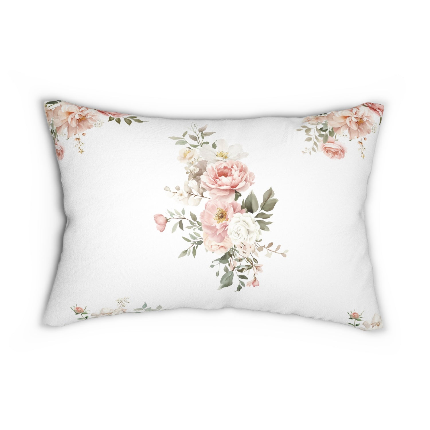 Spun Polyester Lumbar Pillow with Removable Cover Watercolor Elegant Coral Floral