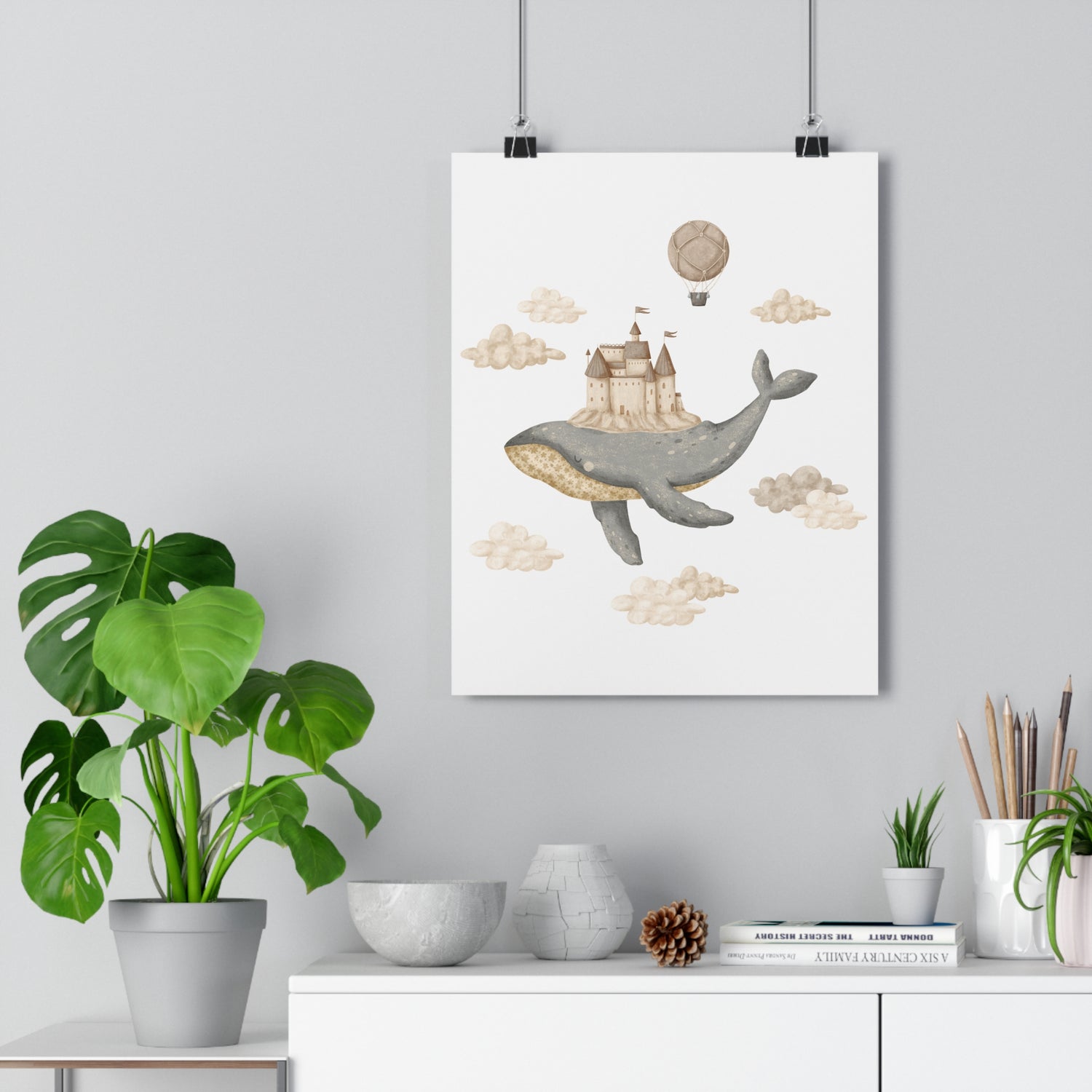 Giclée Art Print Memories of Dreams Sandcastle Whales Blue Neutral