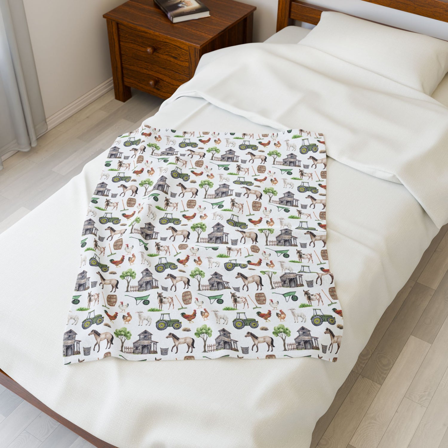 Cozy Farmhouse Velveteen Plush Blanket, Farm Animal Decor, Soft Throw for Kids, Farmhouse Gift, Nursery Bedding