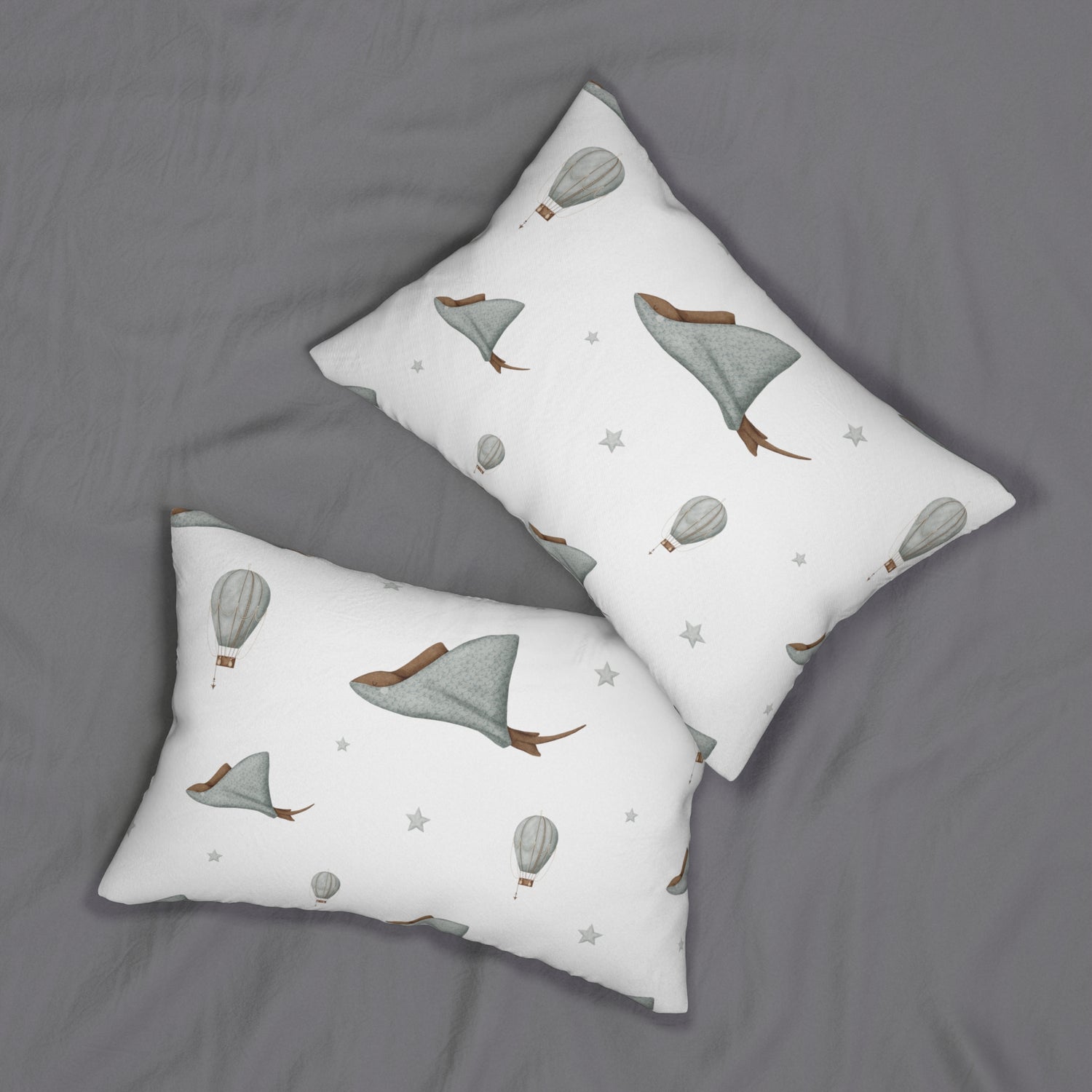 Spun Polyester Lumbar Pillow with Removable Cover  Watercolor Memories of Dreams Sting Rays Blue