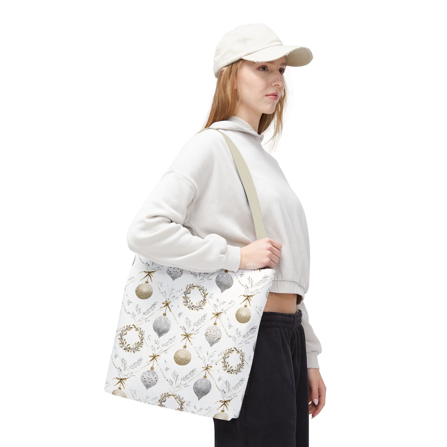Elegant Christmas Tote Bag- Gold Silver Ornaments