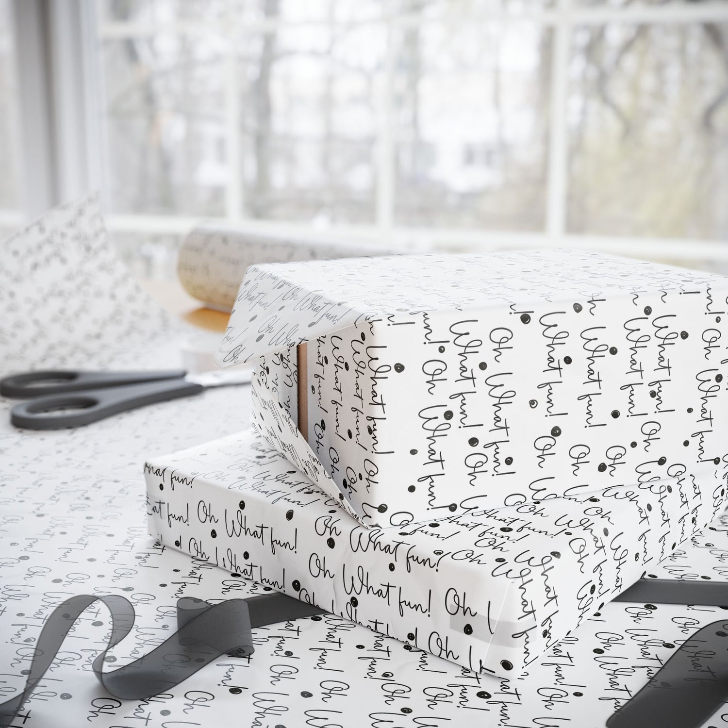 Premium Wrapping Paper - Elegant Calligraphy 'Oh What Fun'