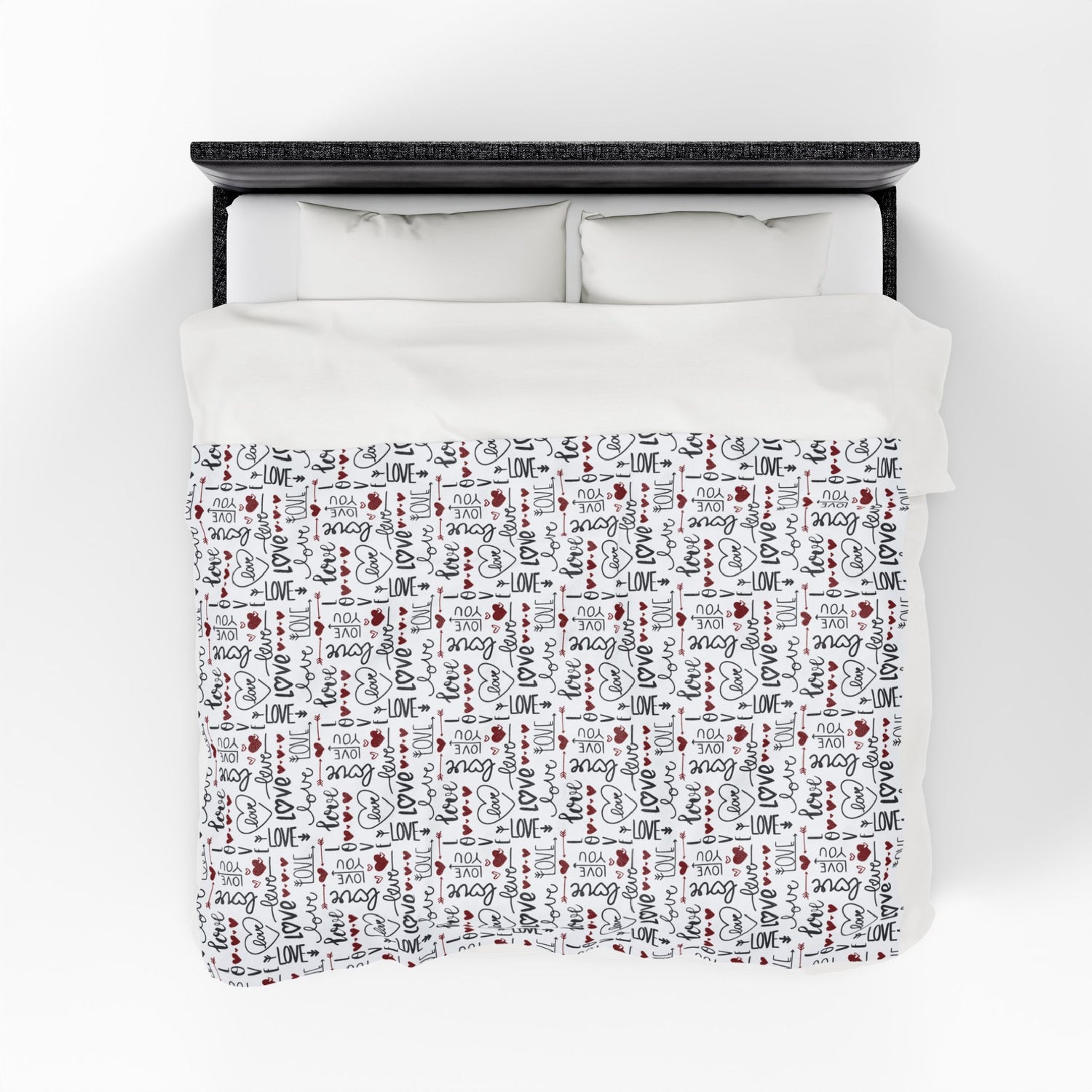 Cozy Love Print Velveteen Blanket - Valentine's Day Gift, Soft Luxury, Home Decor, Bedspread, Snuggle Throw