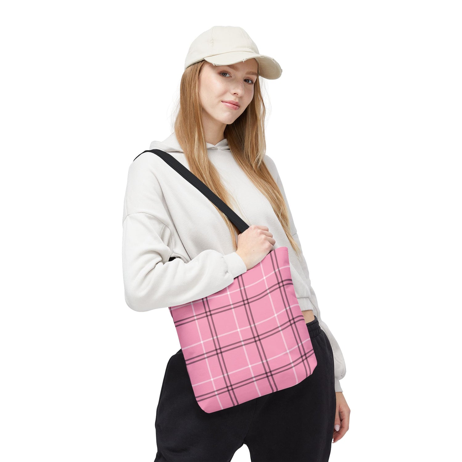 Pink and Black Plaid Tote Bag