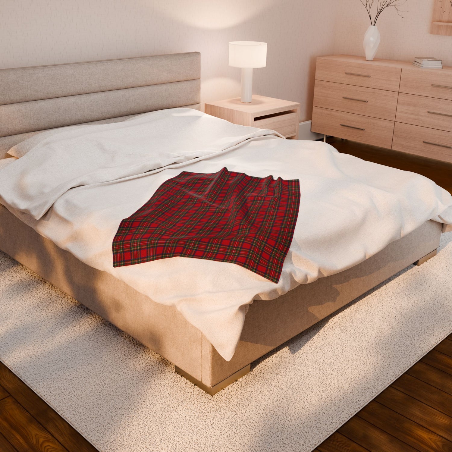Cozy Plaid Velveteen Blanket Throw in Red Tartan Plaid