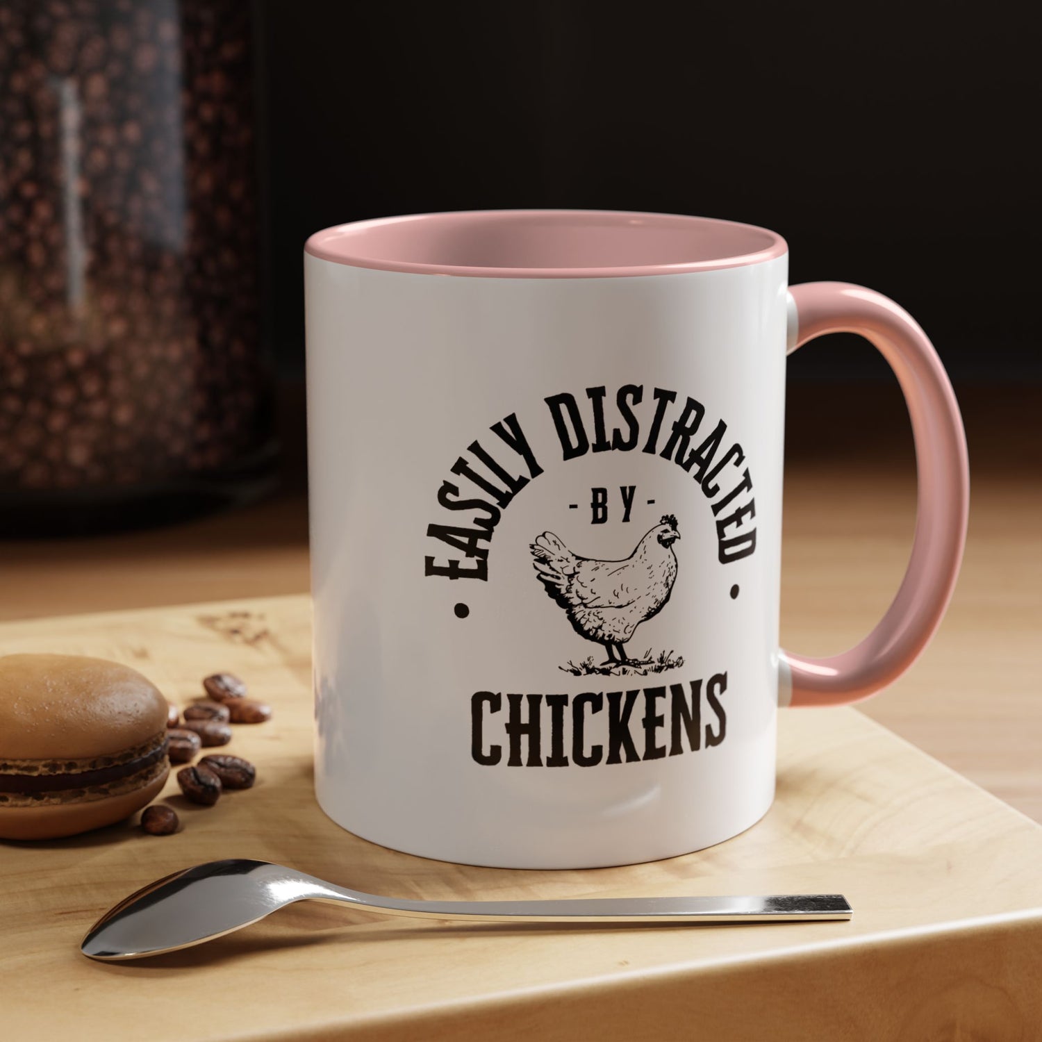 Funny Mug/Chicken Lover/Funny Gift/Gifts under 20/Accent Coffee Mug, 11oz "Easily Distracted By Chickens"