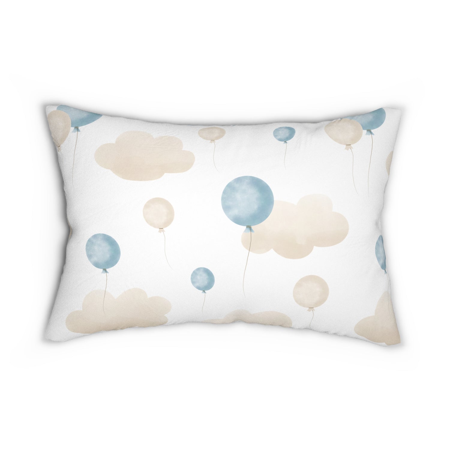 Spun Polyester Lumbar Pillow with Removable Cover Watercolor Balloon Clouds Blue