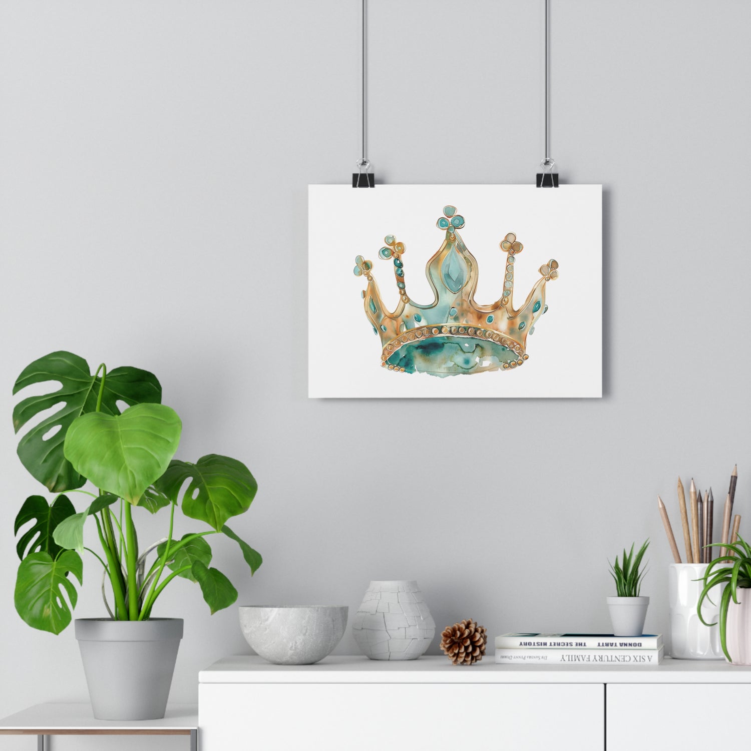 Giclée Art Print Watercolor Teal Princess Crown 1