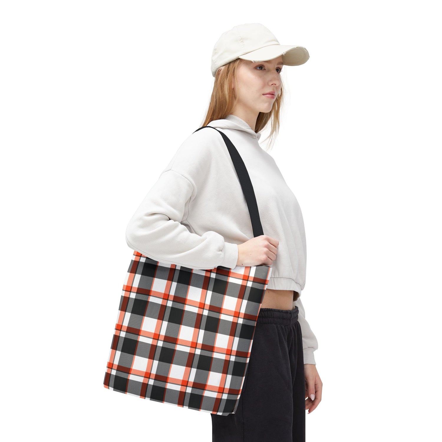 Fall Plaid Black Orange Tote Bag