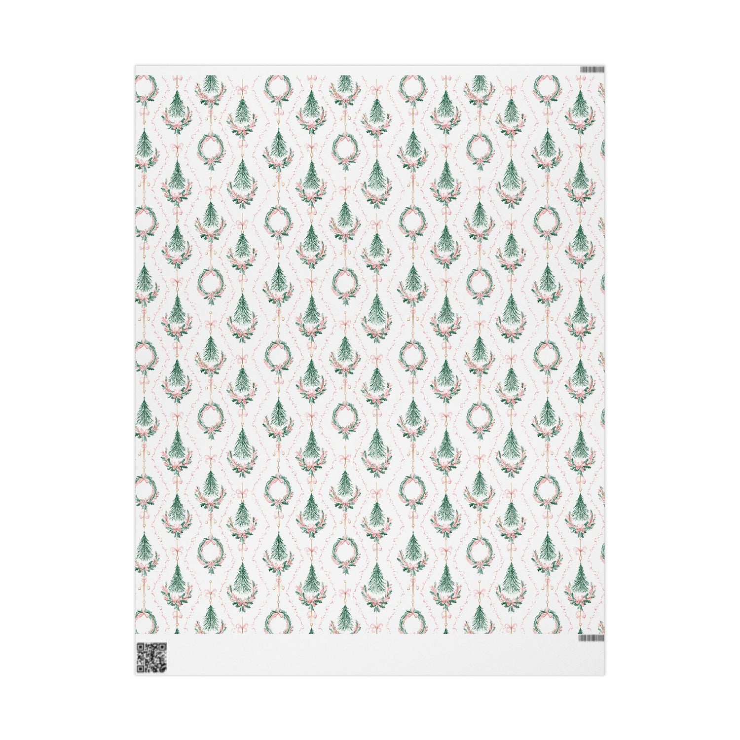 Patterned paper with green and pink design on a white background