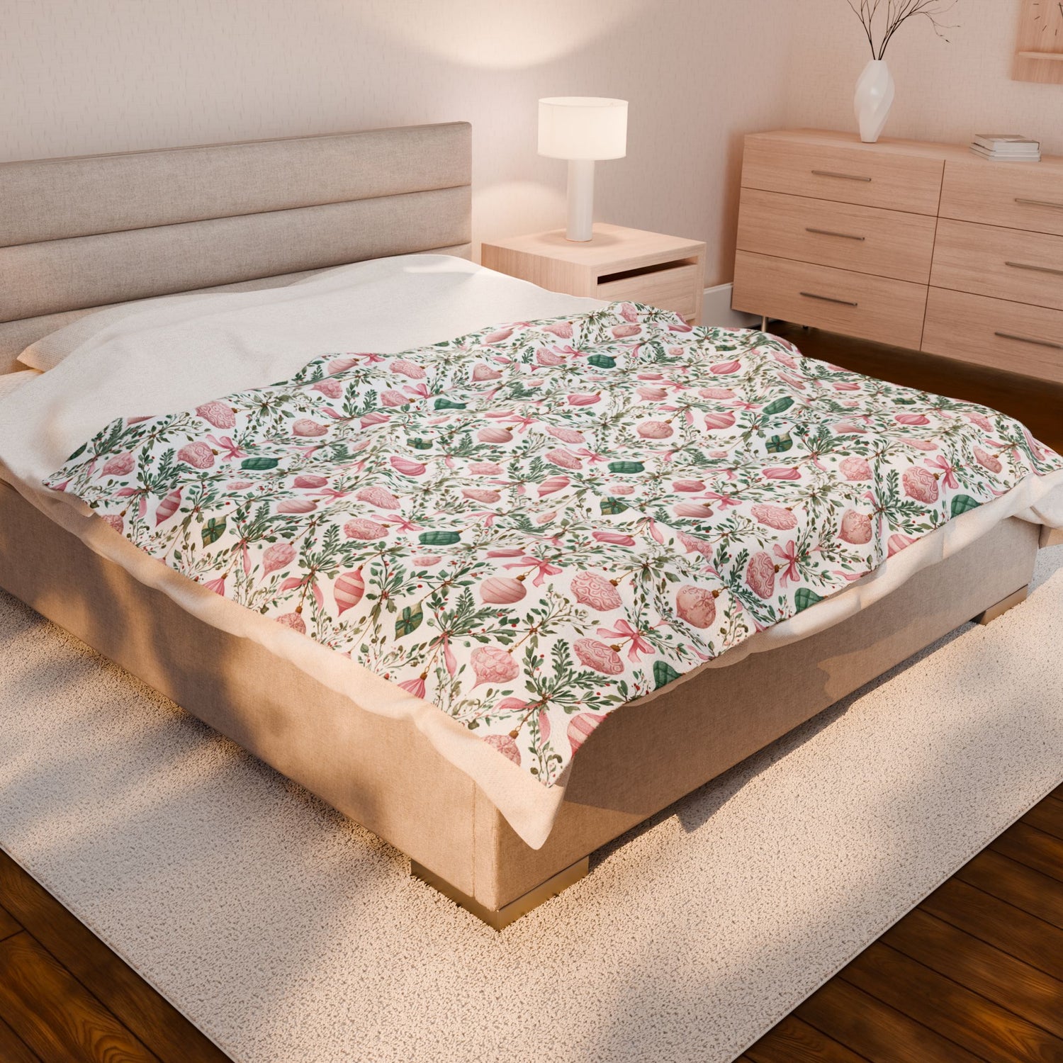 Pink Green Ornaments Velveteen Blanket