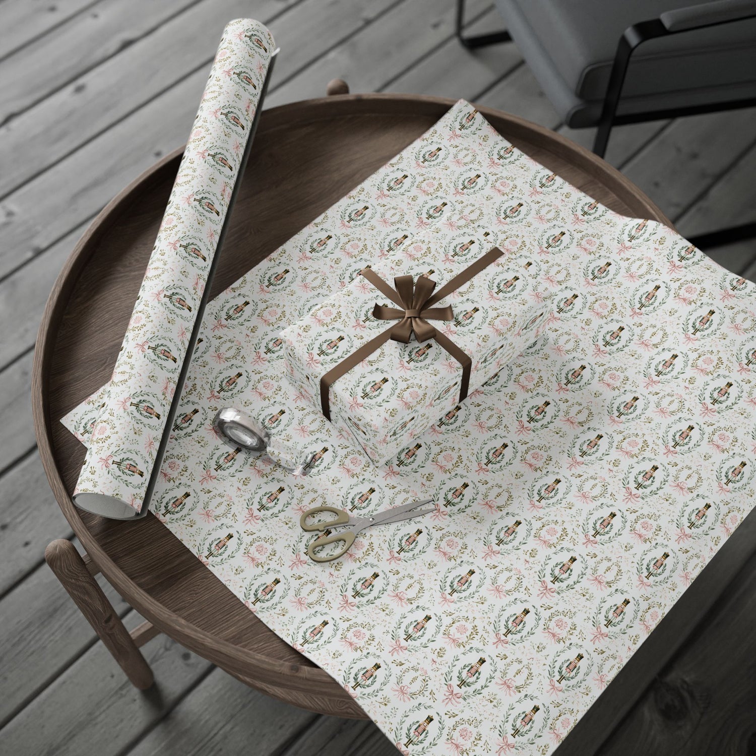 Premium Wrapping Paper - Elegant Floral Nutcracker