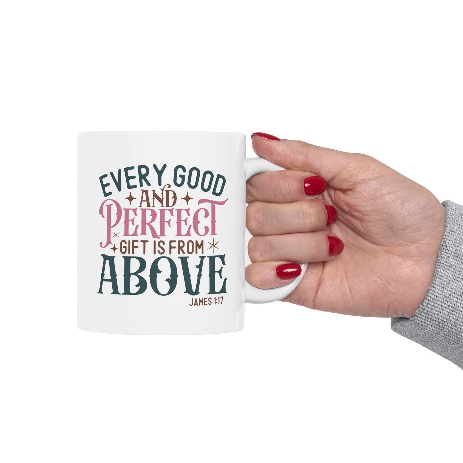 Inspirational Ceramic Mug, Encouragement Gift, Perfect for Coffee Lovers, Bible Verse, Faith-Based Decor, Every Good Gift