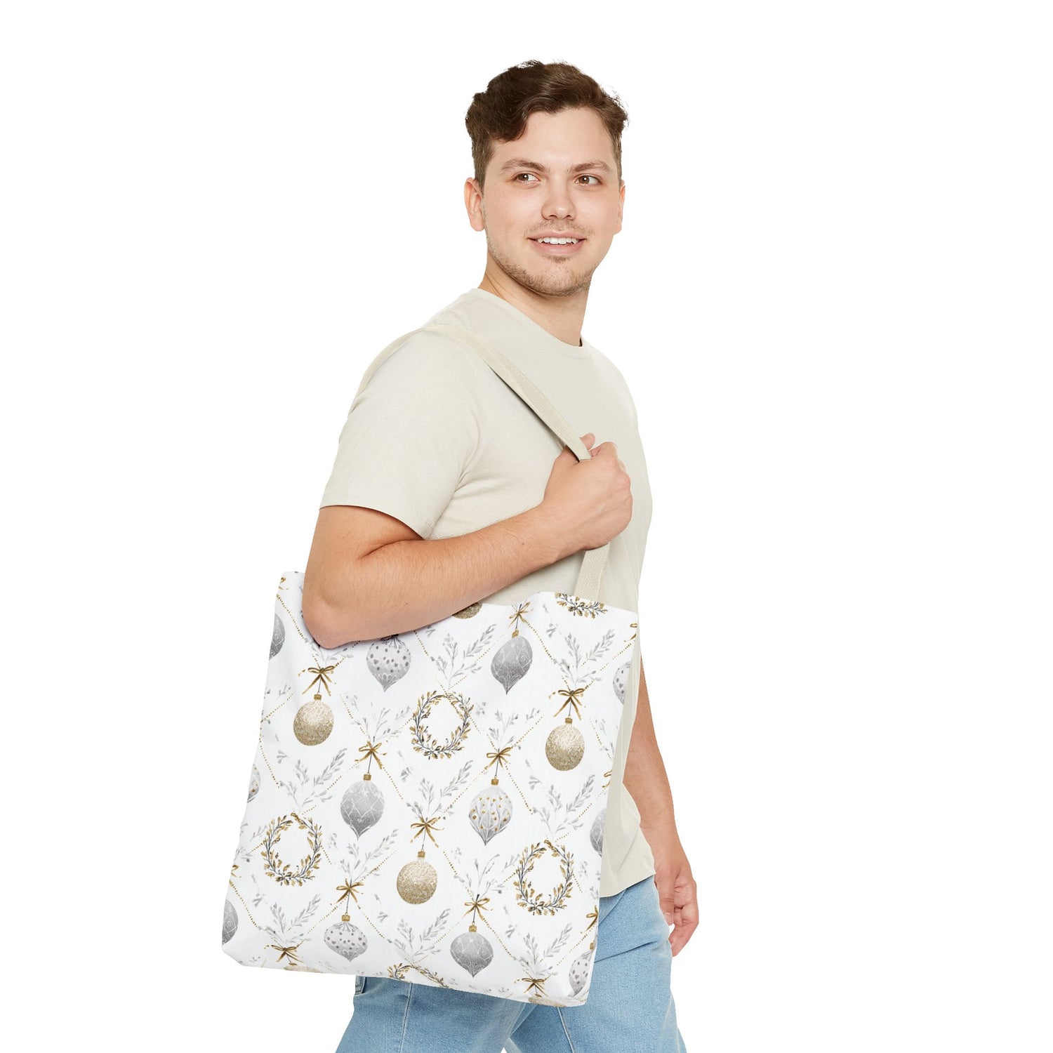 Elegant Christmas Tote Bag- Gold Silver Ornaments