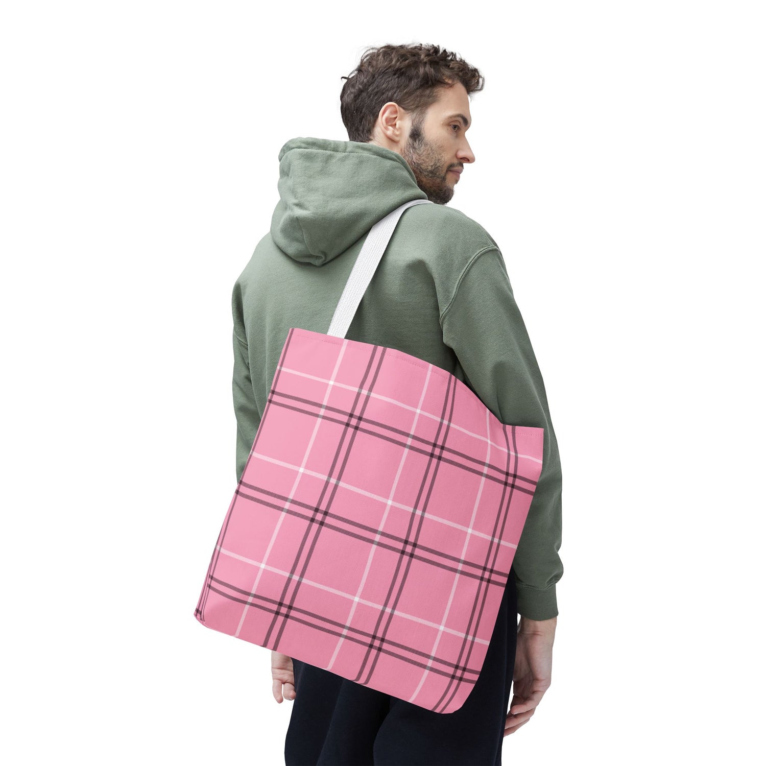 Pink and Black Plaid Tote Bag