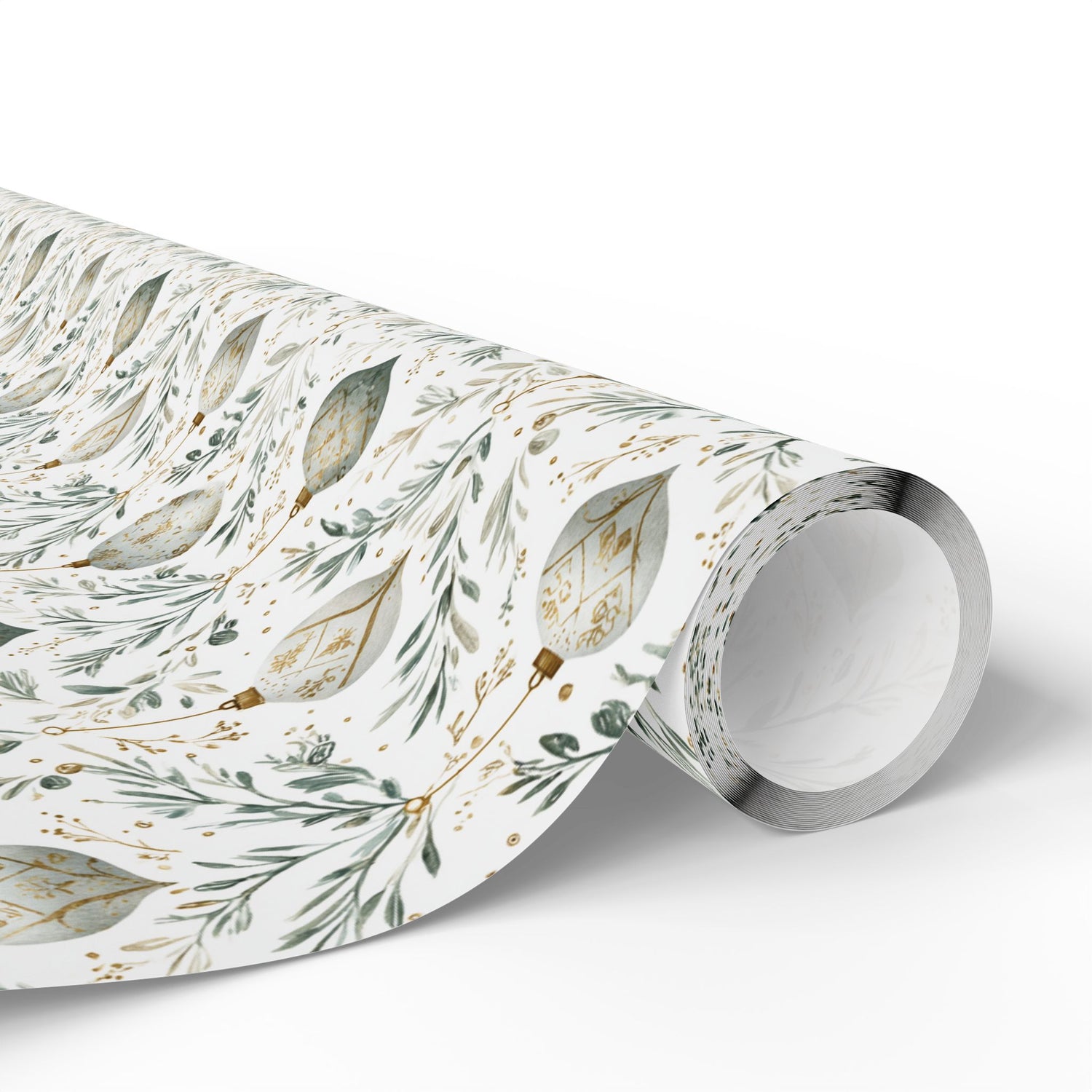 Premium Wrapping Paper – Green Gold Ornaments
