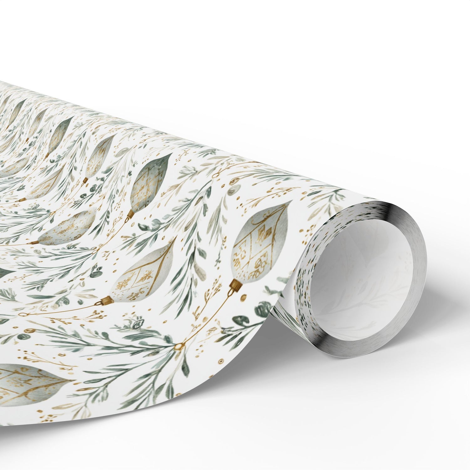 Premium Wrapping Paper – Green Gold Ornaments