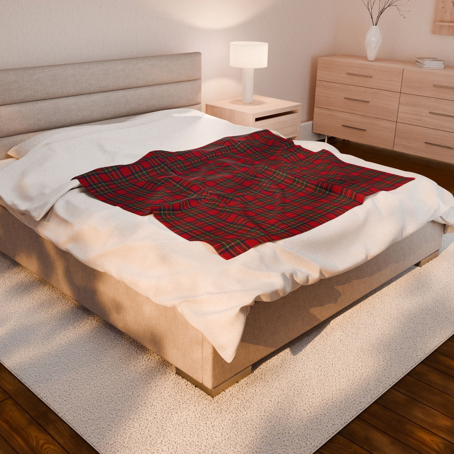 Cozy Plaid Velveteen Blanket Throw in Red Tartan Plaid
