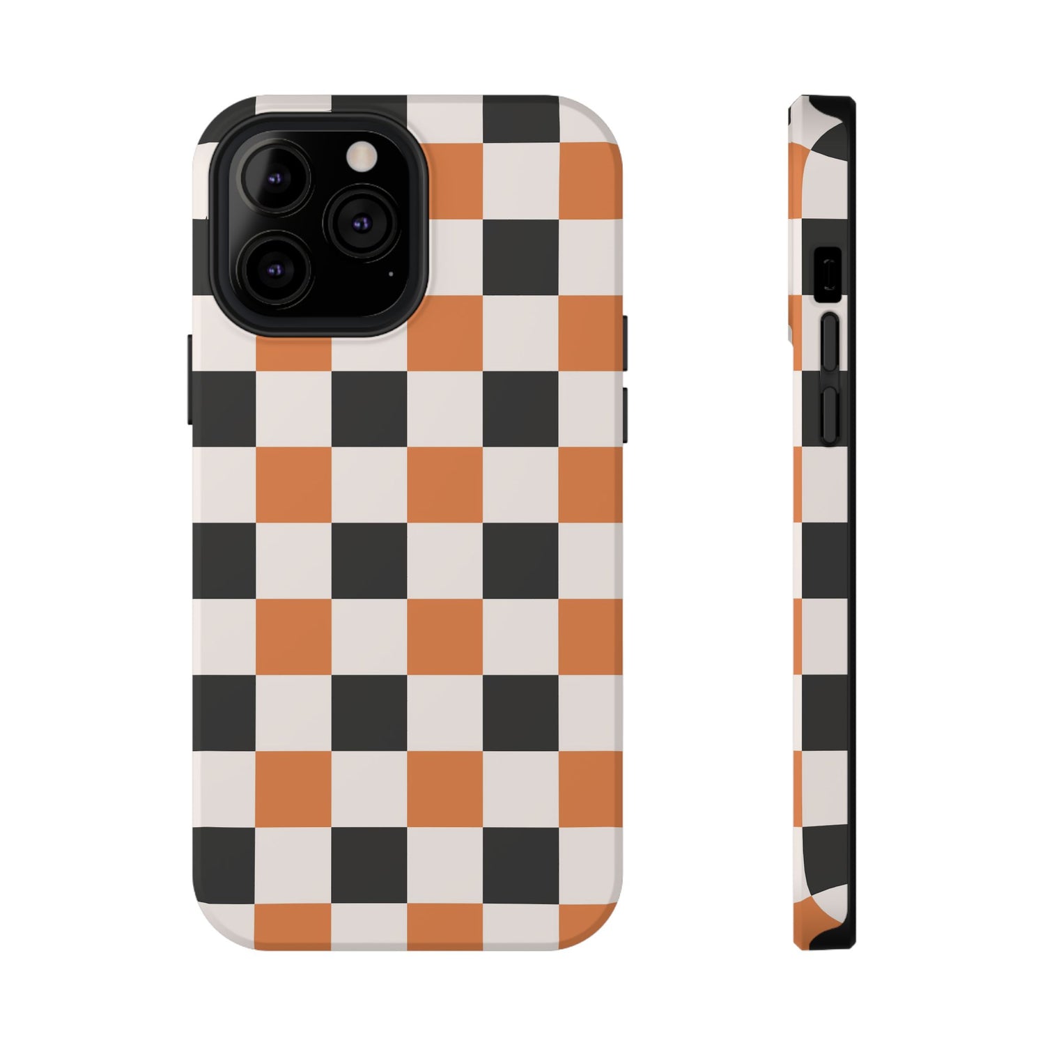 Phone case with a checkered pattern on a white background