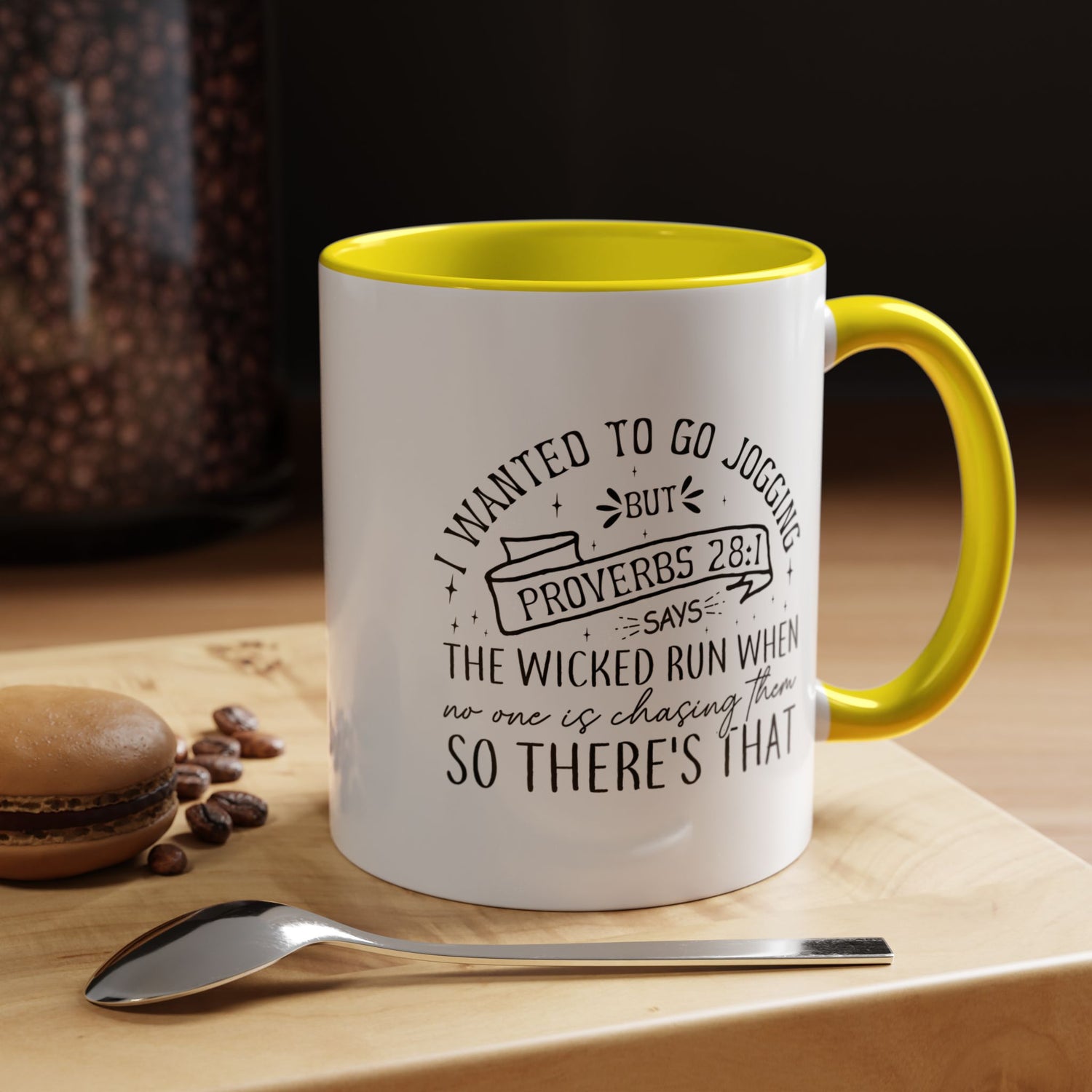 Inspirational Coffee Mug for Christian Joggers, Proverbs 28:1 Quote Mug, Funny Workout Gift, Motivational Drinkware, Exercise Humor