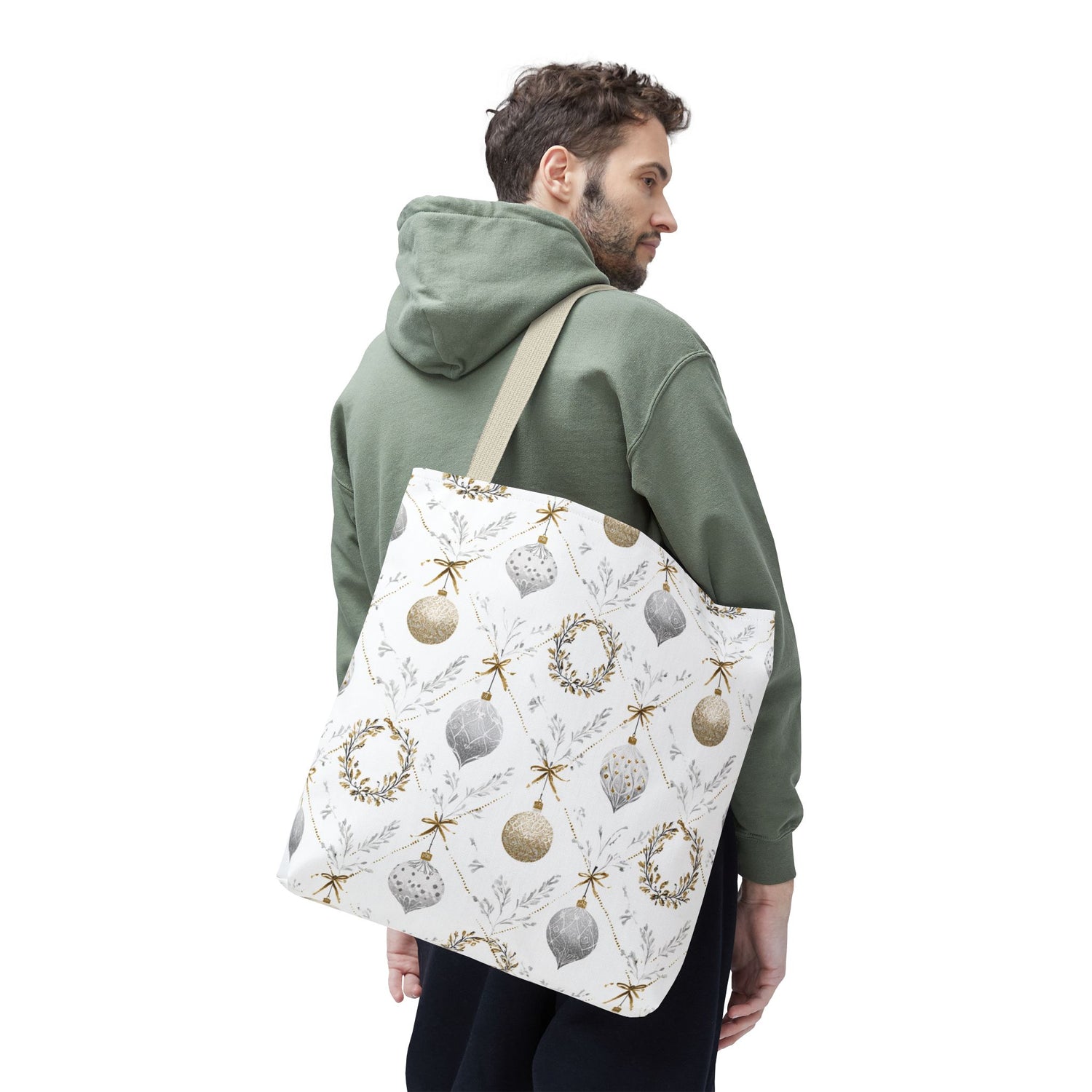 Elegant Christmas Tote Bag- Gold Silver Ornaments
