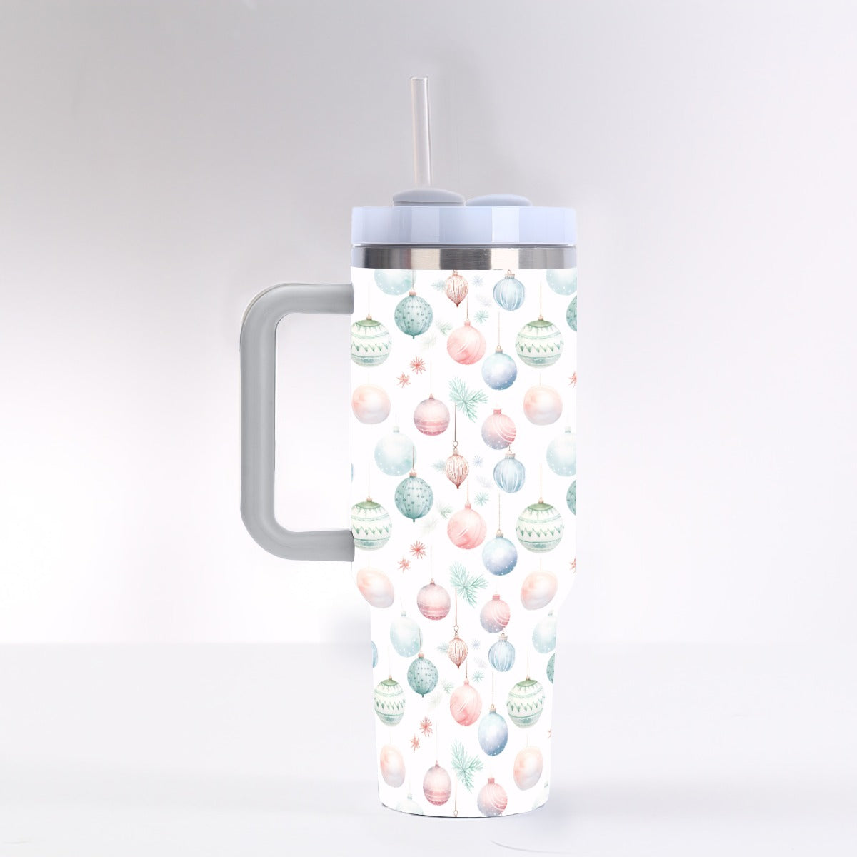 Pastel Ornaments 40 oz Tumbler With Handle - Leak-Proof Reusable Insulated Cup with Straw, 304 Stainless Steel