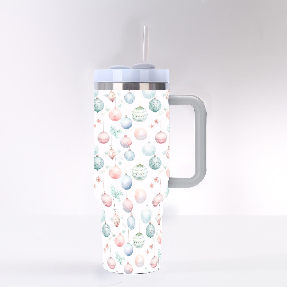 Pastel Ornaments 40 oz Tumbler With Handle - Leak-Proof Reusable Insulated Cup with Straw, 304 Stainless Steel