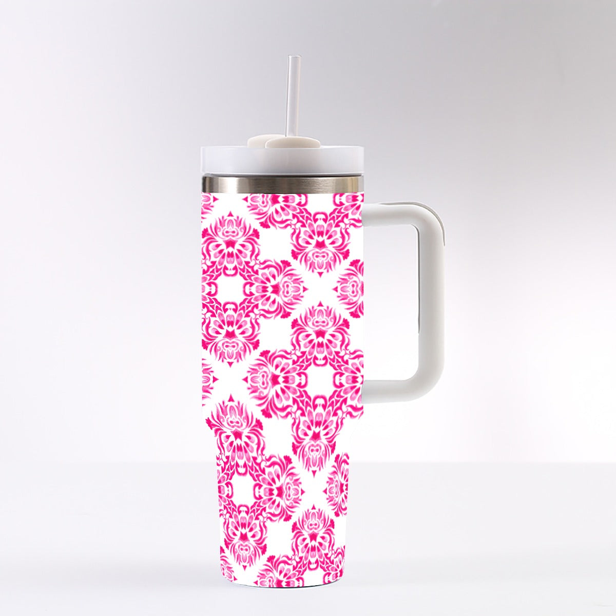 Bright Pink Floral 40 oz Tumbler With Handle
