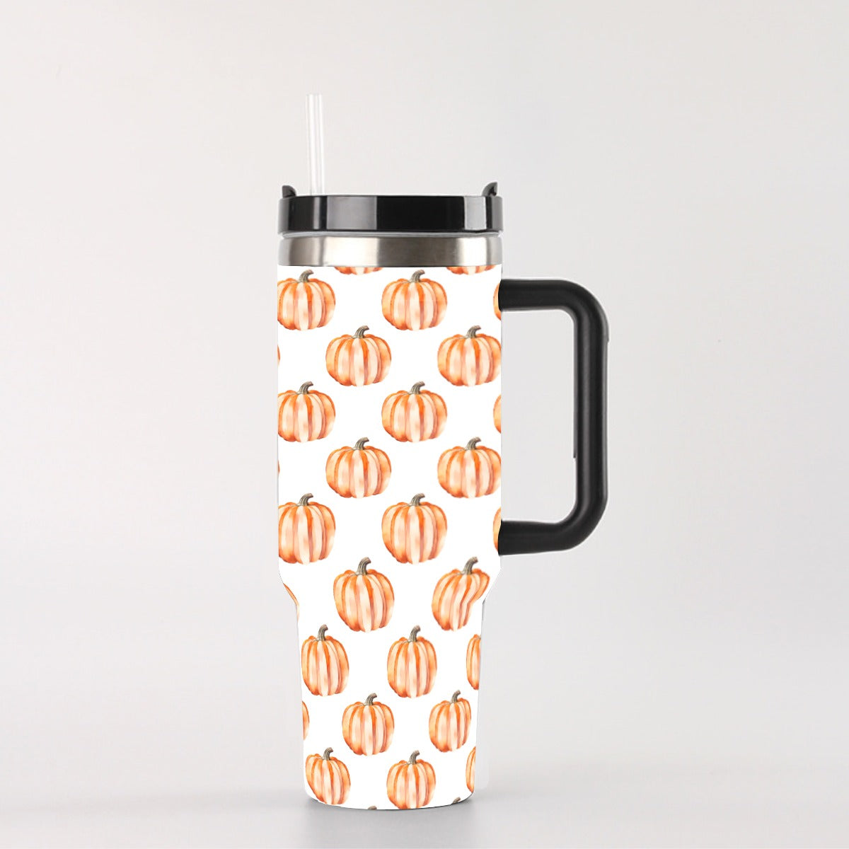 Watercolor Orange Pumpkin 40 oz Tumbler With Handle - Insulated Stainless Steel Cup with Straw, Leak-Proof Lid