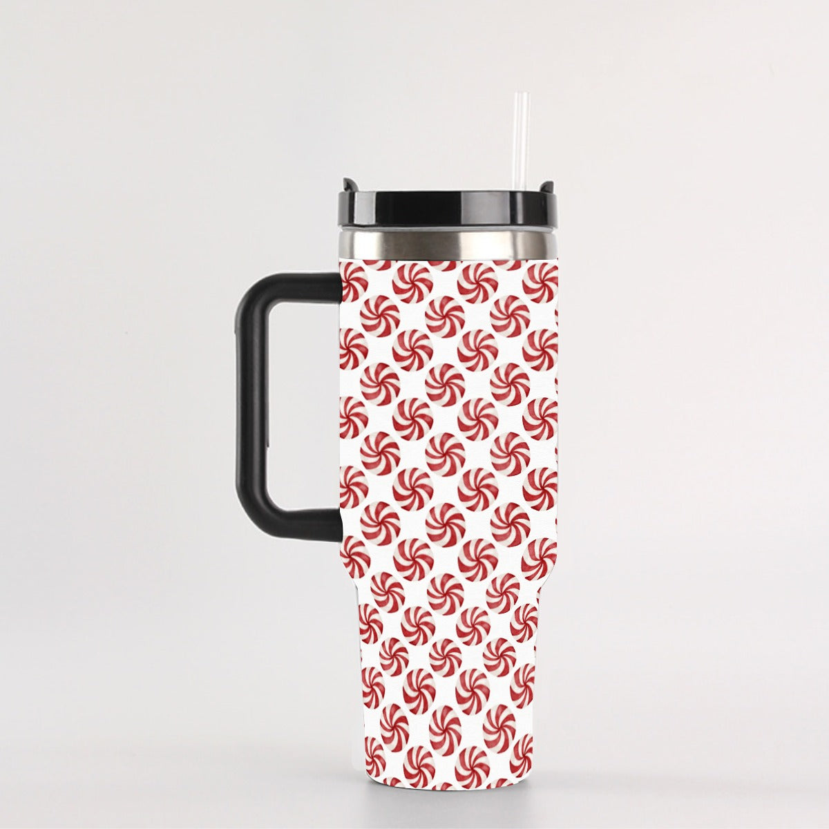 Watercolor Peppermints Christmas 40 oz Tumbler With Handle