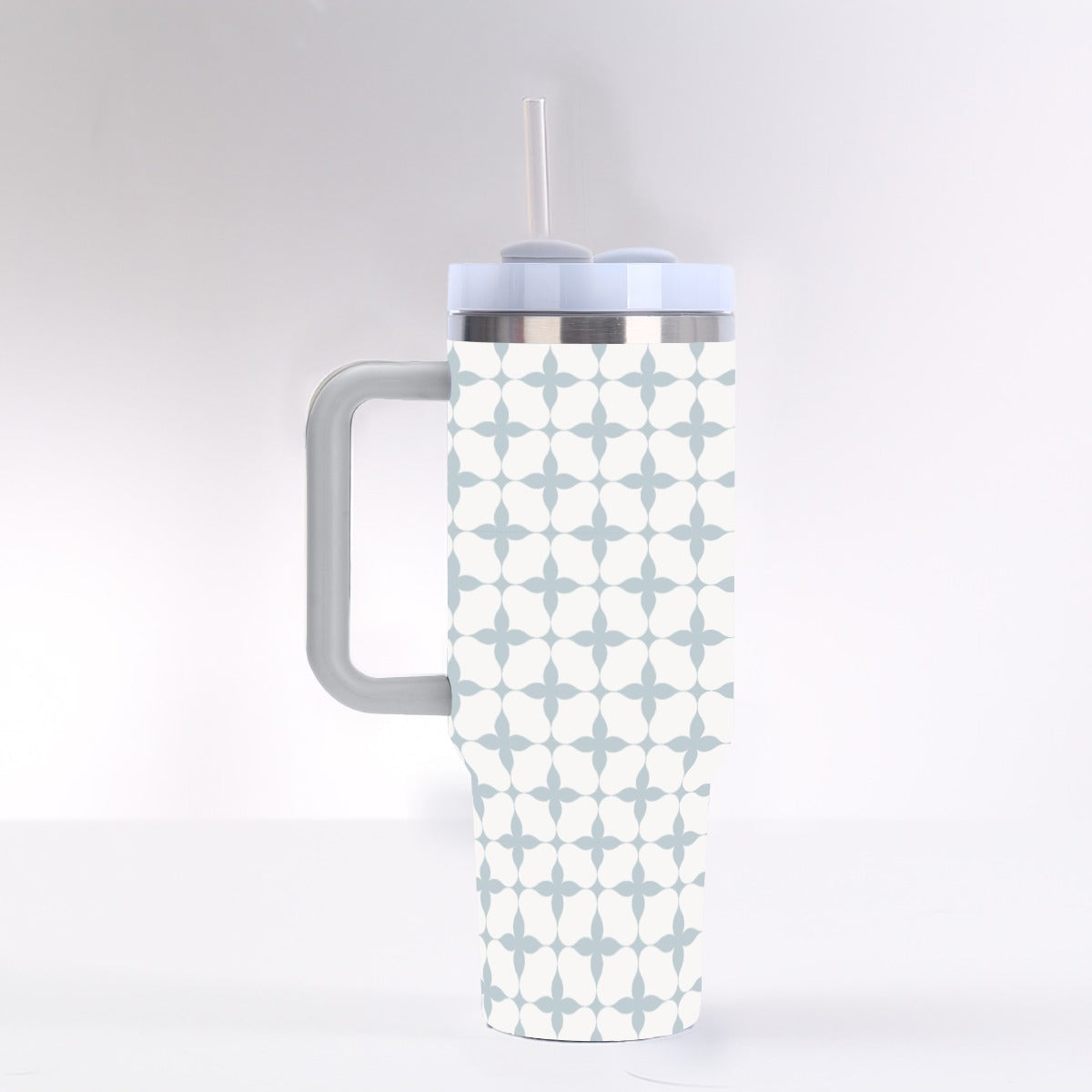 Blue Cream Geometric Stars 40 oz Tumbler With Handle