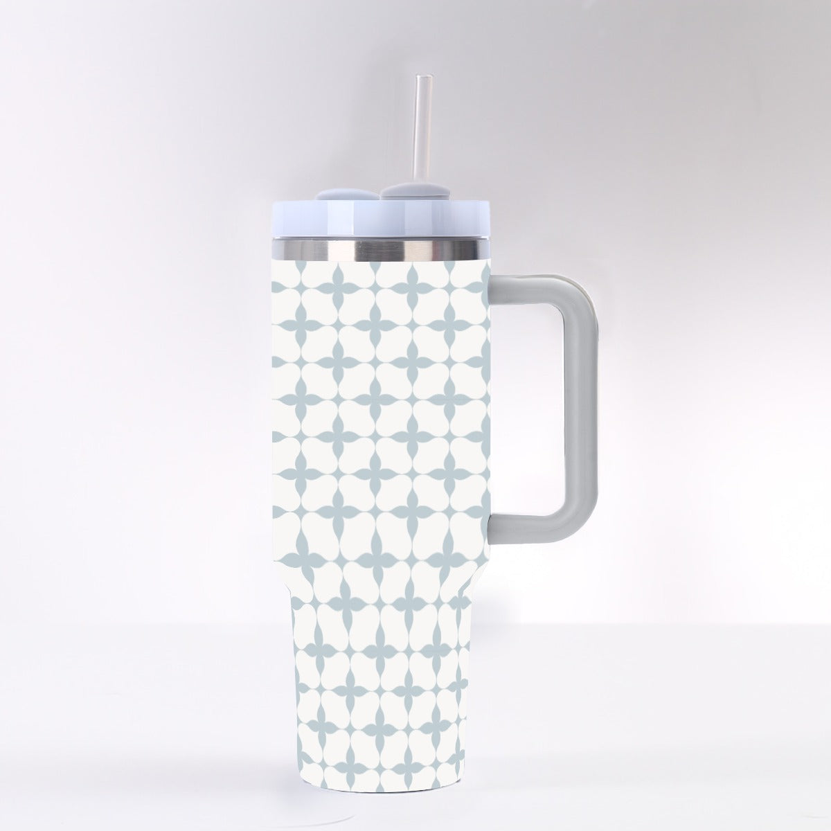 Blue Cream Geometric Stars 40 oz Tumbler With Handle